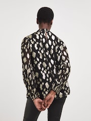 JD Williams Gold Keyhole Metallic Jacquard Blouse - Image 2 of 3