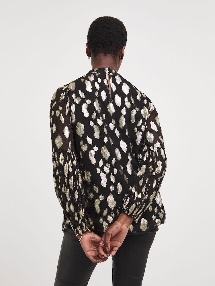 JD Williams Gold Keyhole Metallic Jacquard Blouse - Image 2 of 3