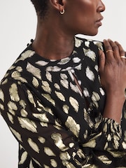 JD Williams Gold Keyhole Metallic Jacquard Blouse - Image 3 of 3