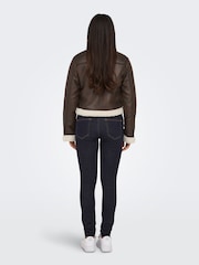 ONLY Brown Faux Fur Collar Detail Bomber Jacket - Image 2 of 7