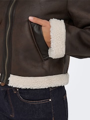 ONLY Brown Faux Fur Collar Detail Bomber Jacket - Image 5 of 7