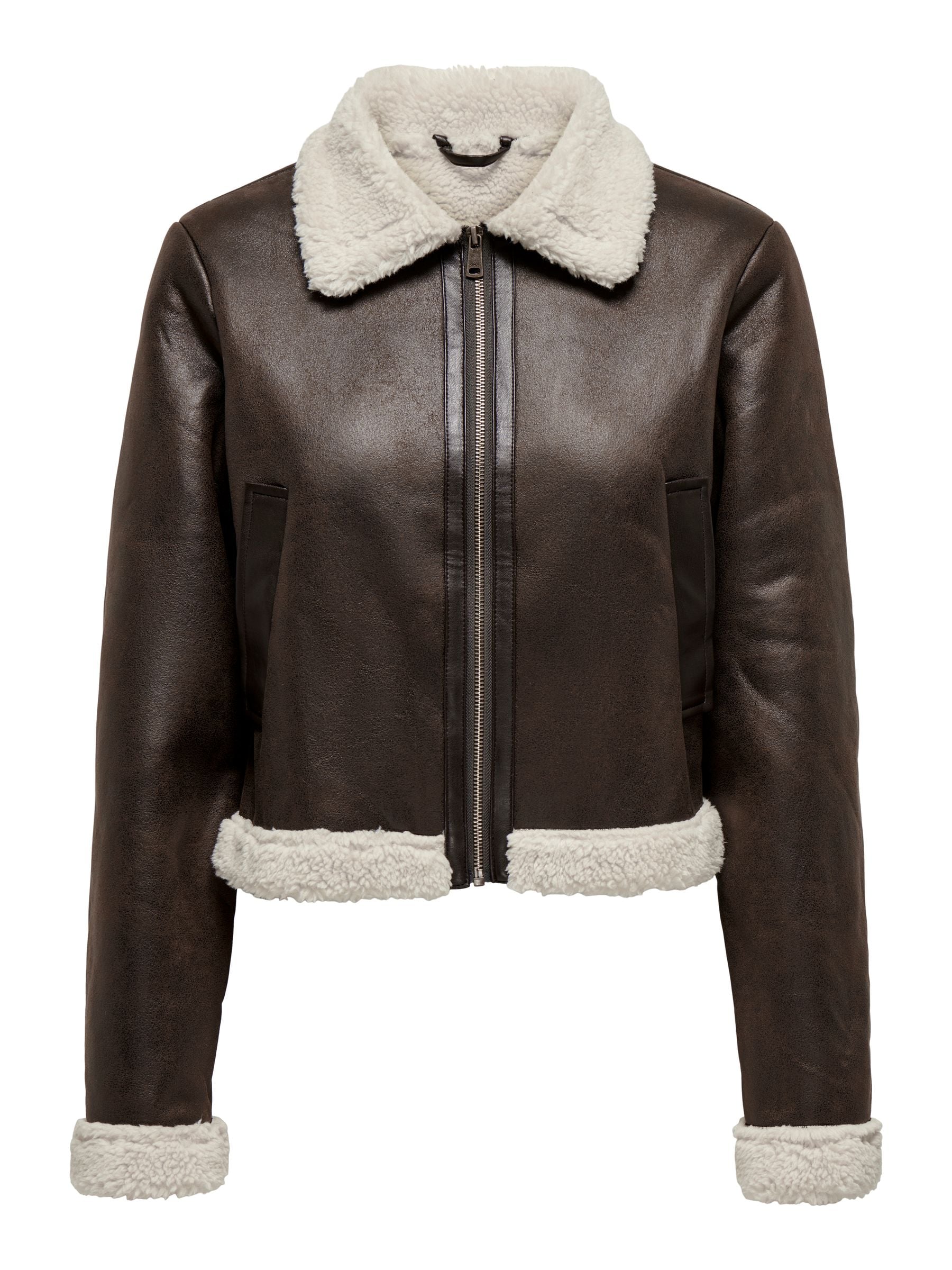 Only faux leather shearling jacket online