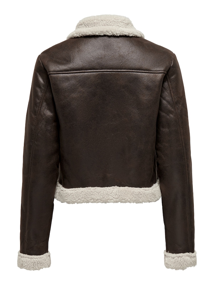 ONLY Brown Faux Fur Collar Detail Bomber Jacket - Image 7 of 7