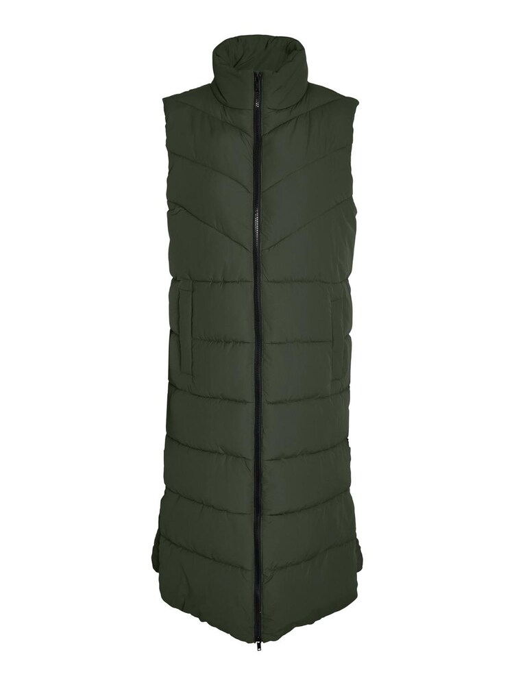 NOISY MAY Green Maxi Length Padded Quilted Collarless Gilet - Image 4 of 4