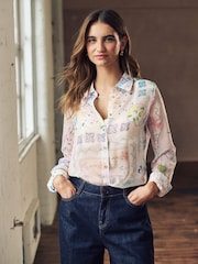 Ecru Celestial Print Sheer Long Sleeve Shirt - Image 3 of 7