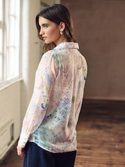 Ecru Celestial Print Sheer Long Sleeve Shirt - Image 4 of 7