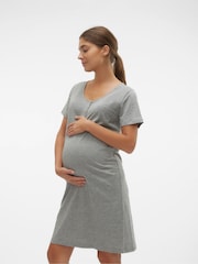 Mamalicious Grey Maternity Button Front Comfort Night Dress With Nursing Function - Image 1 of 6