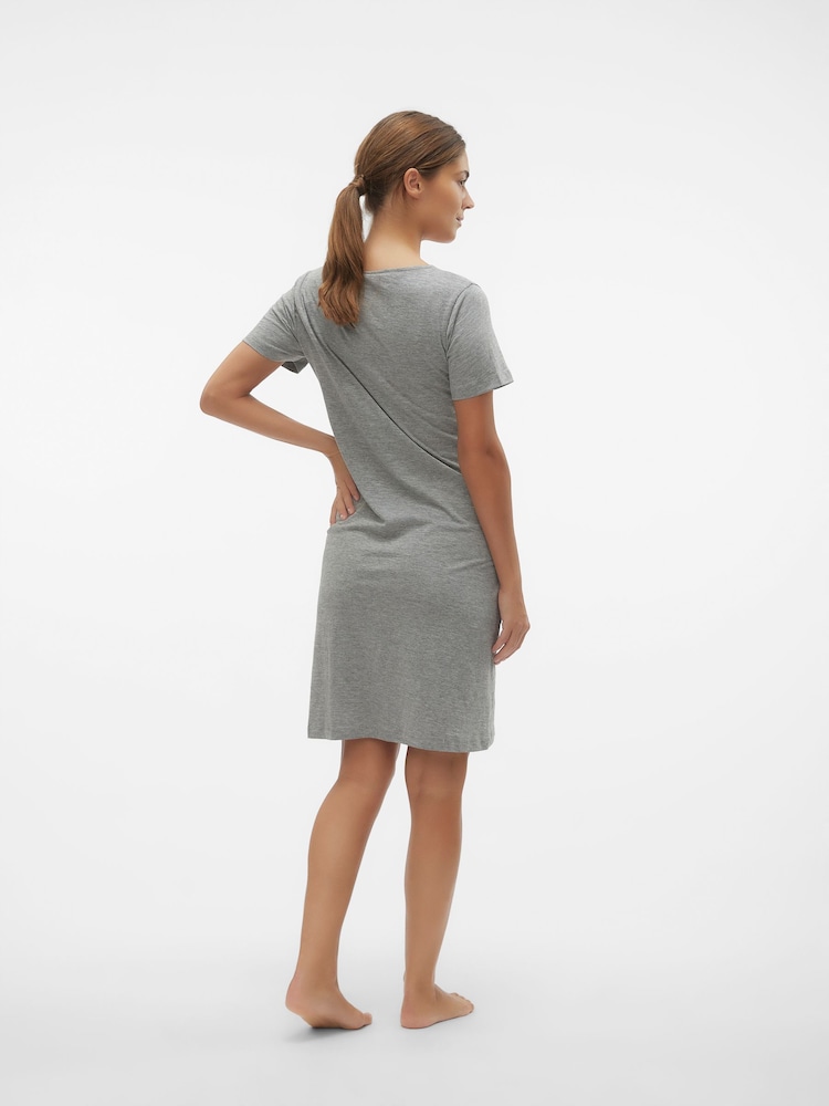 Mamalicious Grey Maternity Button Front Comfort Night Dress With Nursing Function - Image 2 of 6 Mamalicious Grey Maternity Button Front Comfort Night Dress With Nursing Function - Image 2 of 6