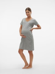 Mamalicious Grey Maternity Button Front Comfort Night Dress With Nursing Function - Image 3 of 6