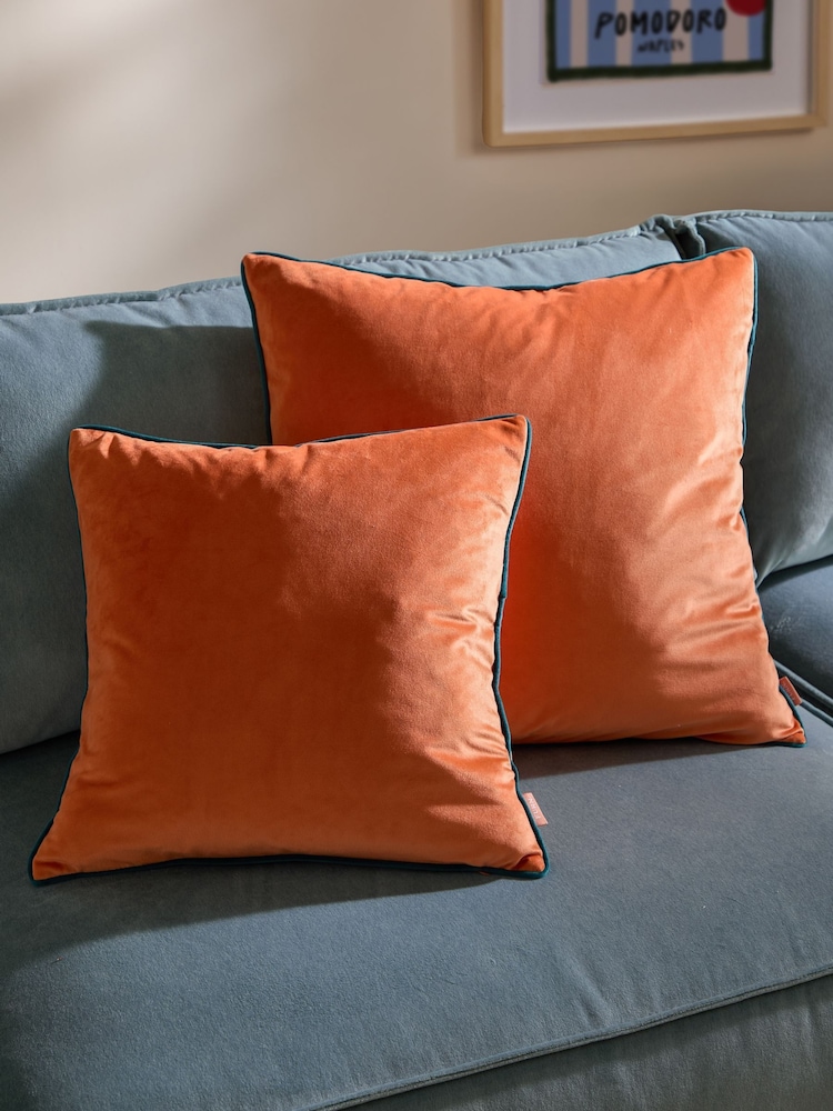 Furn Orange Meridian Velvet 45cm X 45cm Cushion Cover - Image 2 of 5 Furn Orange Meridian Velvet 45cm X 45cm Cushion Cover - Image 2 of 5