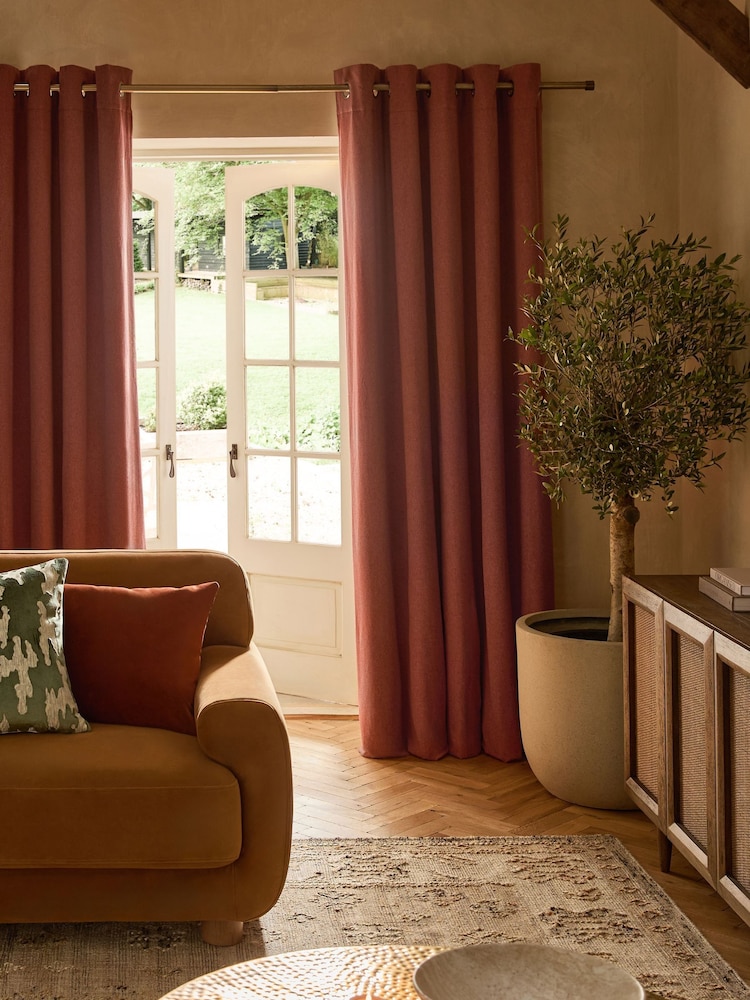 Rust Orange Brushed Eyelet Blackout/Thermal Curtains - Image 3 of 8