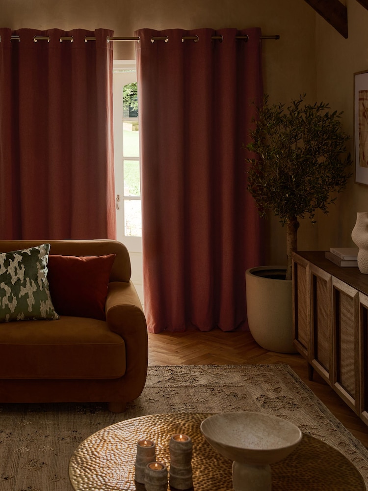 Rust Orange Brushed Eyelet Blackout/Thermal Curtains - Image 4 of 8