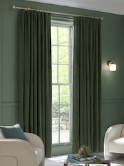 Green Dark Matte Velvet Pencil Pleat Blackout/Thermal Curtains - Image 1 of 8