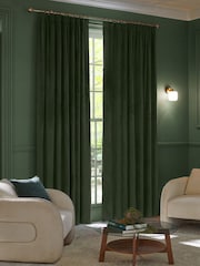 Green Dark Matte Velvet Pencil Pleat Blackout/Thermal Curtains - Image 3 of 8