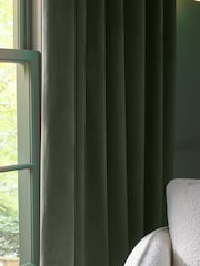Green Dark Matte Velvet Pencil Pleat Blackout/Thermal Curtains - Image 6 of 8