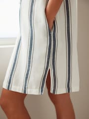 White/Blue Oversized Cover Up Kaftan With Linen - Image 5 of 8