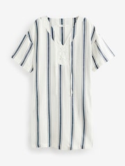 White/Blue Oversized Cover Up Kaftan With Linen - Image 6 of 8