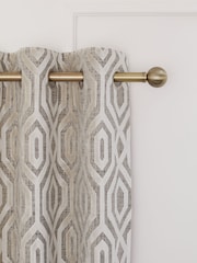 Natural/Champagne Collection Luxe Heavyweight Geometric Cut Velvet Eyelet Lined Curtains - Image 1 of 5