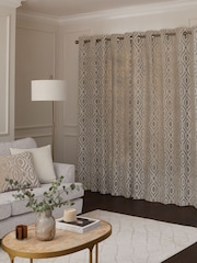 Natural/Champagne Collection Luxe Heavyweight Geometric Cut Velvet Eyelet Lined Curtains - Image 3 of 5