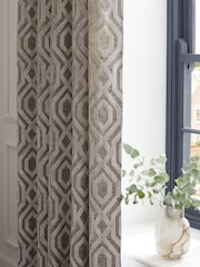 Natural/Champagne Collection Luxe Heavyweight Geometric Cut Velvet Eyelet Lined Curtains - Image 4 of 5