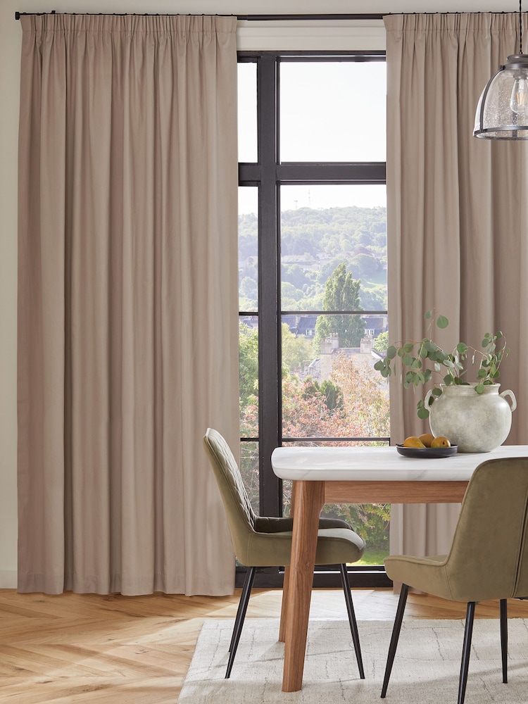 Natural Dark Cotton Lined Pencil Pleat Curtains - Image 1 of 8