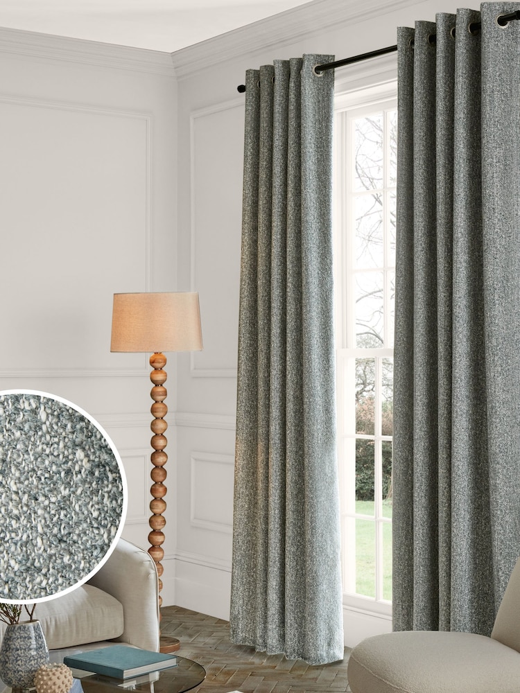 Blue Cosy Texture Blackout/Thermal Eyelet Curtains - Image 1 of 7
