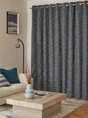 Navy Blue Bouclé Textured Eyelet Lined Curtains - Image 2 of 5