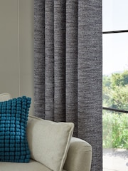 Navy Blue Bouclé Textured Eyelet Lined Curtains - Image 3 of 5