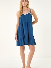 Roman Blue Embellished Strappy Tiered Dress - Image 2 of 5