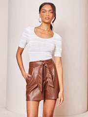 Lipsy Ivory White Short Sleeve Knitted Pointelle Round Neck Top - Image 1 of 4