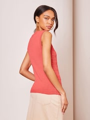 Lipsy Coral Pink Crochet Knitted Sleeveless Vest Top - Image 2 of 4
