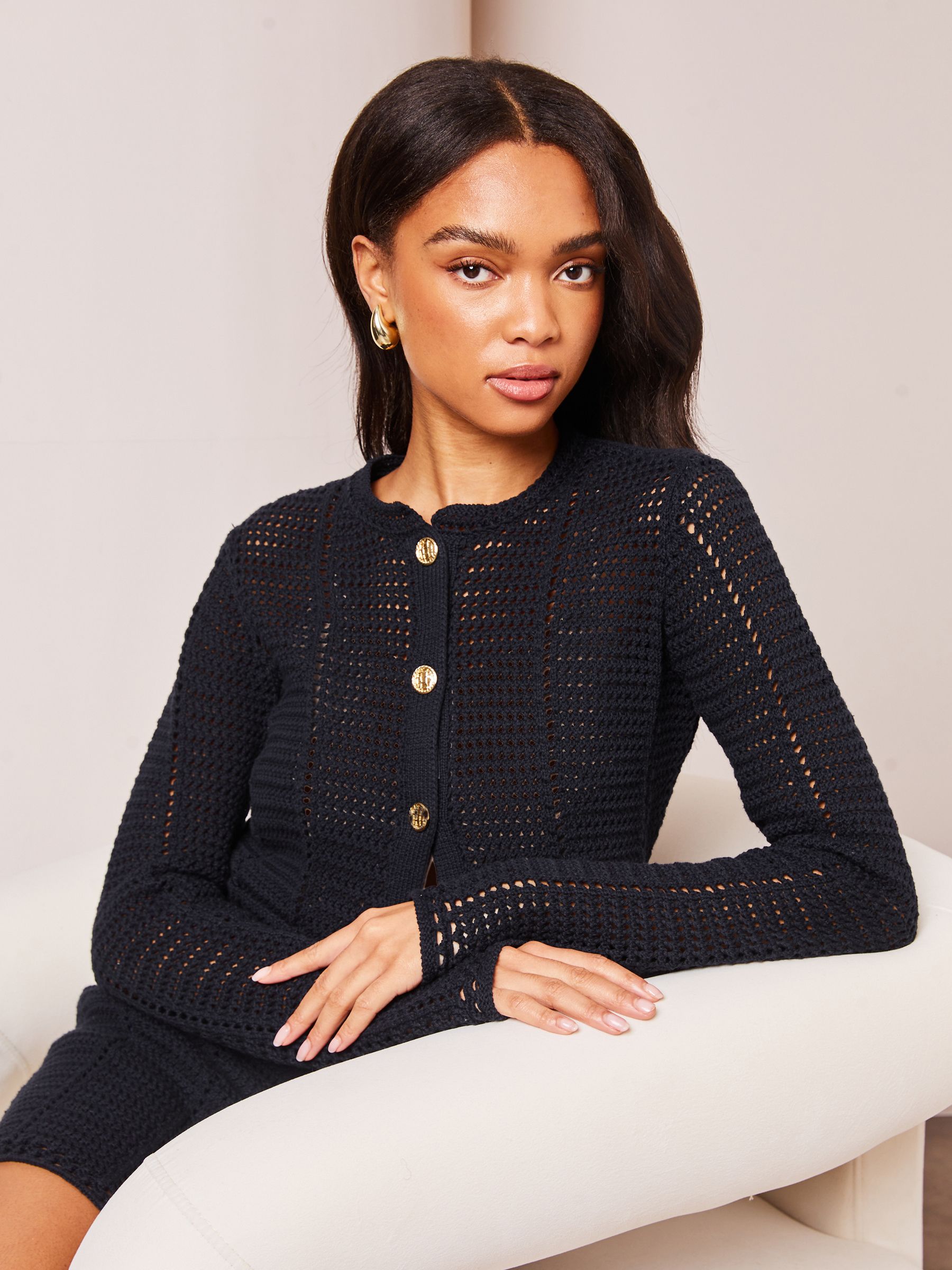 Navy crochet cardigan discount