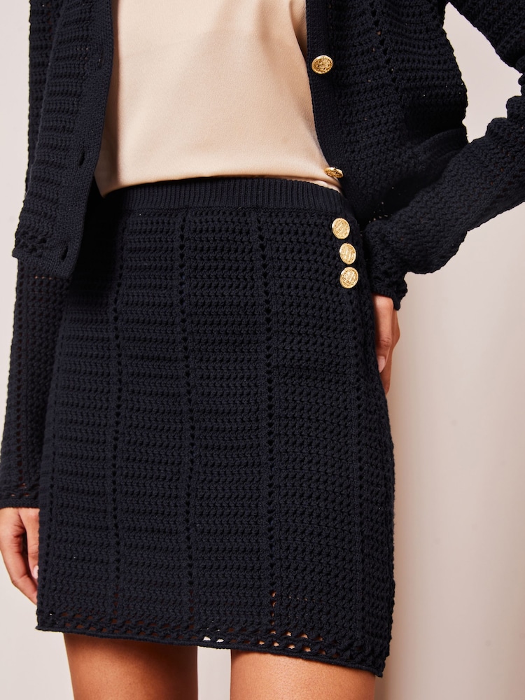 Lipsy Navy Blue Co-ord Button Through Crochet Cardigan - Image 4 of 4 Lipsy Navy Blue Co-ord Button Through Crochet Cardigan - Image 4 of 4
