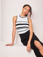 Lipsy Black White Stripe Fitted Knit Chevron Vest - Image 1 of 4