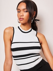 Lipsy Black White Stripe Fitted Knit Chevron Vest - Image 2 of 4