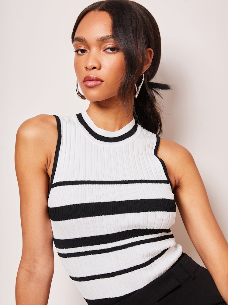 Lipsy Black White Stripe Fitted Knit Chevron Vest - Image 2 of 4 Lipsy Black White Stripe Fitted Knit Chevron Vest - Image 2 of 4