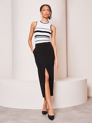 Lipsy Black White Stripe Fitted Knit Chevron Vest - Image 4 of 4