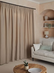 Tan Brown Natural Herringbone Weave Pencil Pleat Lined Curtains - Image 3 of 6