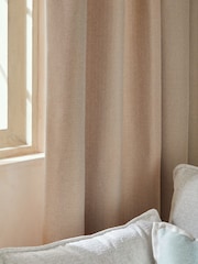 Tan Brown Natural Herringbone Weave Pencil Pleat Lined Curtains - Image 4 of 6