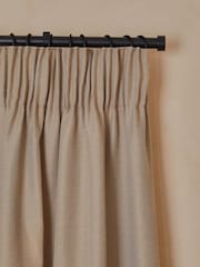 Tan Brown Natural Herringbone Weave Pencil Pleat Lined Curtains - Image 5 of 6
