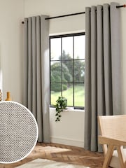 Grey Herringbone Weave Blackout/Thermal Eyelet Curtains - Image 1 of 11