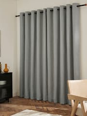 Grey Herringbone Weave Blackout/Thermal Eyelet Curtains - Image 4 of 11
