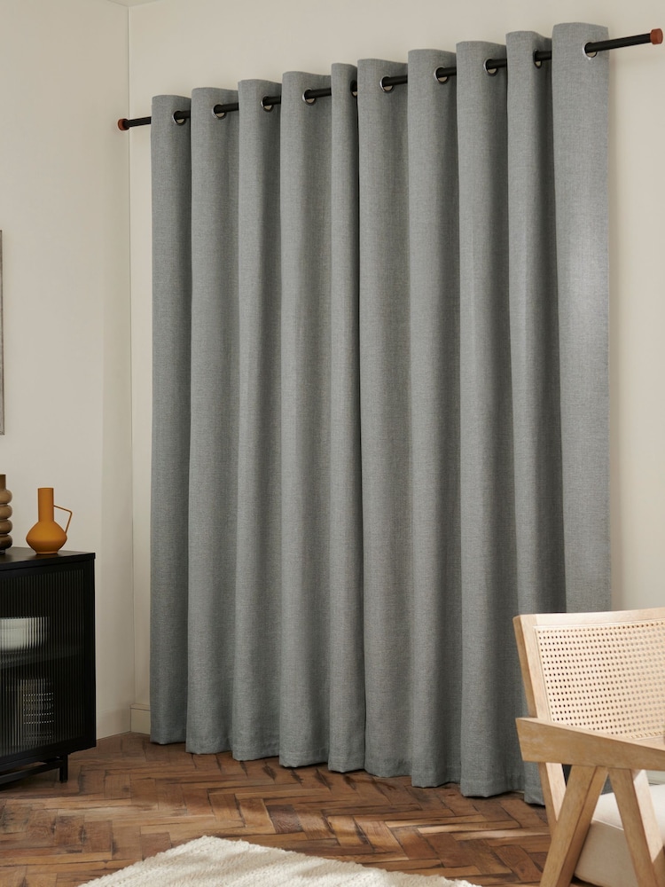 Grey Herringbone Weave Blackout/Thermal Eyelet Curtains - Image 4 of 11