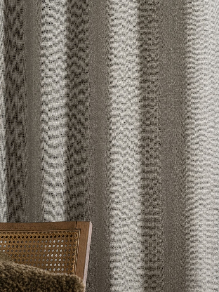 Grey Herringbone Weave Blackout/Thermal Eyelet Curtains - Image 5 of 11