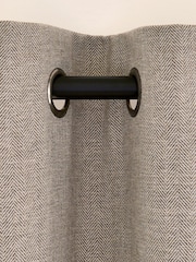 Grey Herringbone Weave Blackout/Thermal Eyelet Curtains - Image 6 of 11