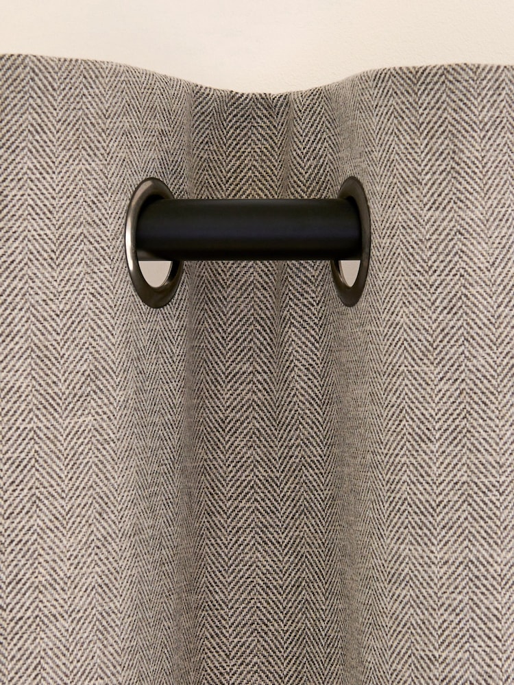 Grey Herringbone Weave Blackout/Thermal Eyelet Curtains - Image 6 of 11