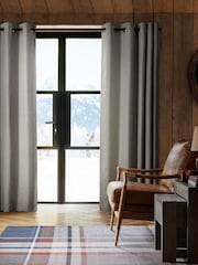 Grey Herringbone Weave Blackout/Thermal Eyelet Curtains - Image 8 of 11