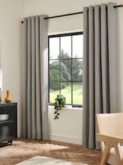 Grey Herringbone Weave Blackout/Thermal Eyelet Curtains - Image 9 of 11