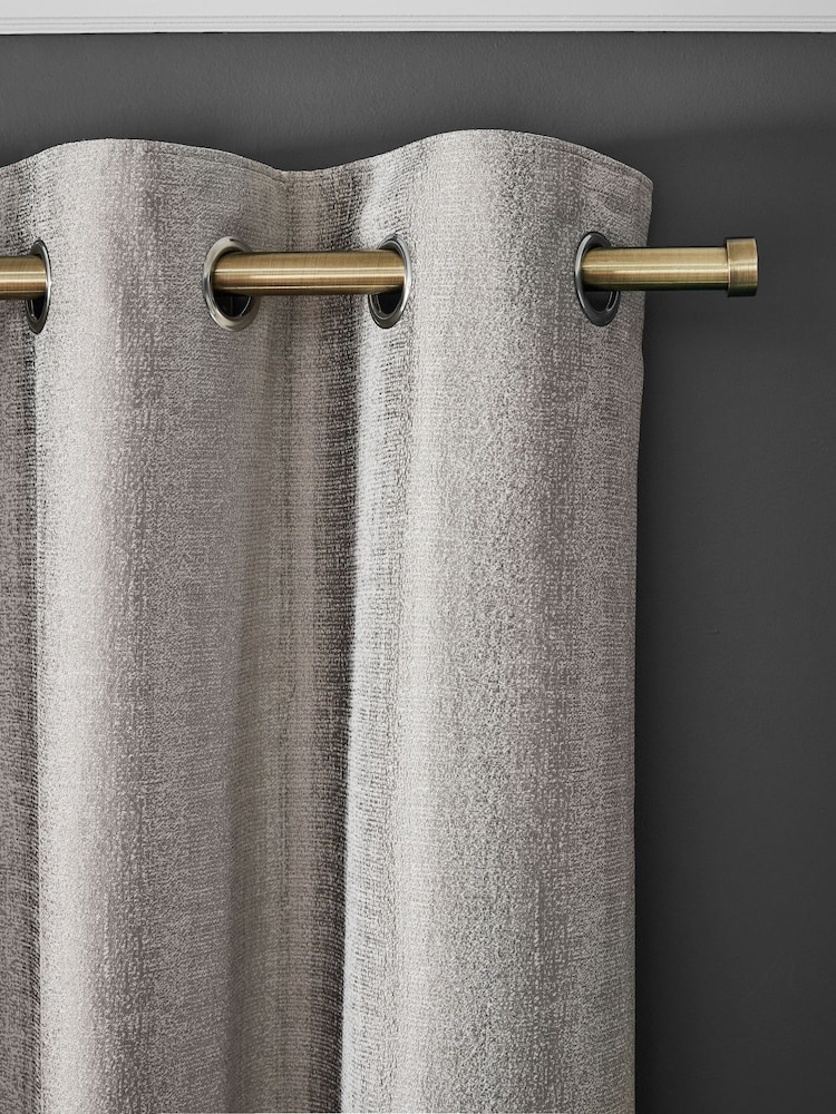 Silver Grey Metallic Stripe Eyelet Blackout/Thermal Curtains - Image 1 of 7
