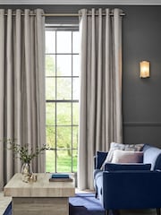 Silver Grey Metallic Stripe Eyelet Blackout/Thermal Curtains - Image 3 of 7